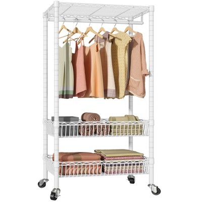 VIPEK R2 Rolling Garment Rack Heavy Duty Clothes Drying Rack Laundry Sorter  Cart Bathroom Storage Shelves, White