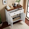 Farmhouse Coffee Bar Storage Cabinet with Drawer & Adjustable Shelf, White Buffet Cabinet with Walnut Countertop for Kitchen, Dining, Entryway - 3 of 4