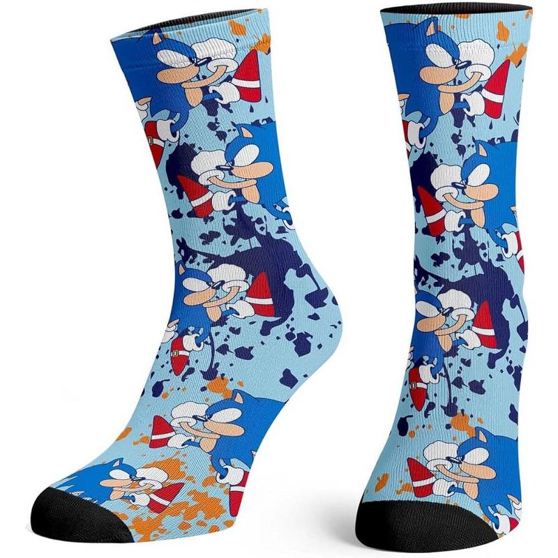 Sega Sonic The Hedgehog Running Color Splatter Sublimated Crew Socks Mid-Calf Blue, 1 of 5