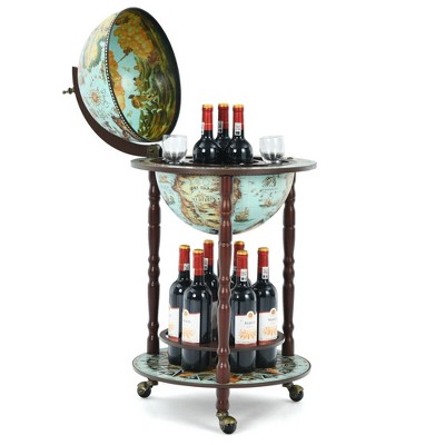 Costway 17'' Globe Wine Bar Stand 16th Century Italian Map Liquor Bottle Shelf Cart