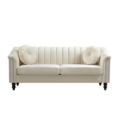 DOMETOUR White Microfiber Living Room Sofa - Comfortable Upholstered Couch for Modern Spaces