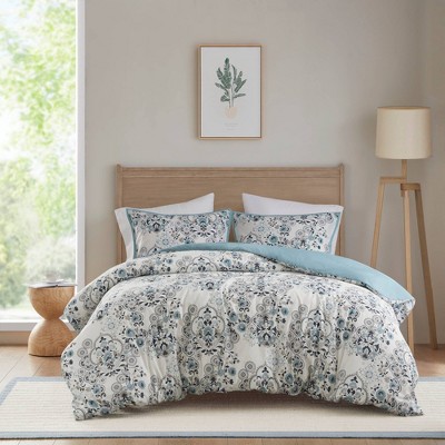 Elsie Blue Floral Cotton Full/Queen Duvet Cover Set