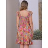 INSPIRE CHIC Women's Square Neck Cap Sleeve Smocked Floral Mini Dress - 3 of 4