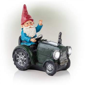 10" Polyresin Solar Tractor Riding Gnome with LED Lights Green - Alpine Corporation