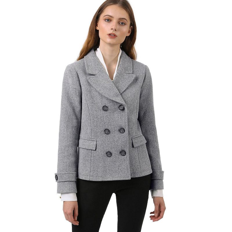 Allegra K Women's Notched Lapel Double-Breasted Pea Coat, 4 of 8