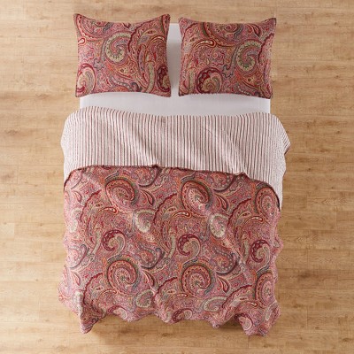 Paisley Perfection Full Cotton Quilt Set in Rich Burgundy and Red
