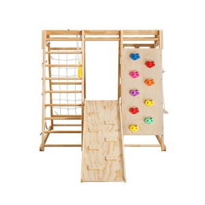 VisioGear 8 in 1 Indoor Playground Climbing Toy Set with Slide Swing Climbing Net Rings,Wooden Kids Toys,57.87''*46.85''*55.9'' - 1 of 4