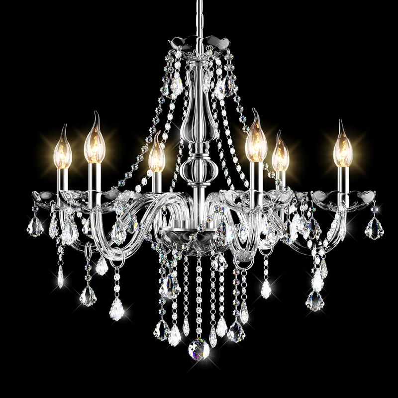 Tangkula Modern Elegant Crystal Chandelier Ceiling Light Fixture with 6 Lights for Dining Room, Hallway Stairway, Bar Restaurant, 1 of 11