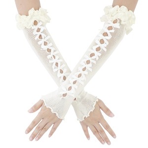 INSPIRE CHIC Women's Long Stretchy Bowknot Fingerless Arm Satin Y2K Lolita Sleeves Gloves 1Pair - 1 of 4
