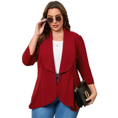 WhizMax Women's Plus Size 3/4 Sleeve Open Front Blazer Casual Long Sleeve Cardigan Jacket Office LongLine Pelpum Blazer