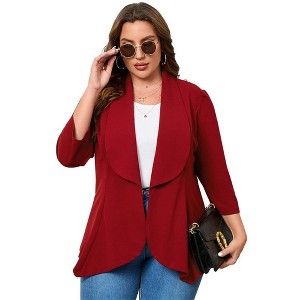 WhizMax Women's Plus Size 3/4 Sleeve Open Front Blazer Casual Long Sleeve Cardigan Jacket Office LongLine Pelpum Blazer - 1 of 4