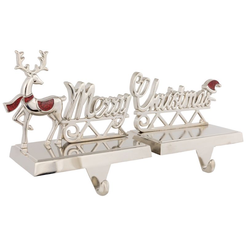 Northlight Set of 2 Silver Reindeer Merry Christmas Metal Stocking Holders 5.5", 3 of 7