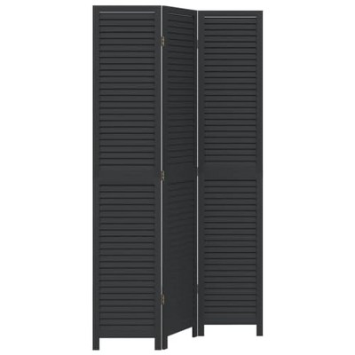 vidaXL Room Divider Screen - Solid Paulownia Wood 3-Panel Privacy Partition for Bedroom/Living Room/Office, Black, 105-110x200 cm