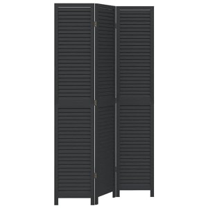 vidaXL Room Divider Screen - Solid Paulownia Wood 3-Panel Privacy Partition for Bedroom/Living Room/Office, Black, 105-110x200 cm - 1 of 4