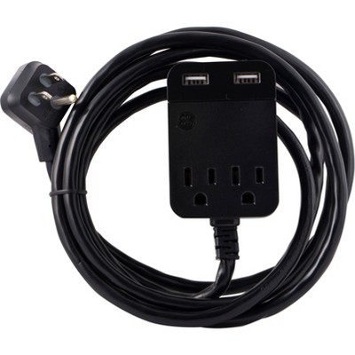 General Electric 8' 2-Outlet Extension Cord with USB 2 Ports 2.4A Black