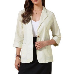 INSPIRE CHIC Women's Lapel Collar Summer 3/4 Sleeve Lightweight Business Back Slit Suit Blazer - 1 of 4