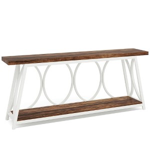 Resenkos Entryway Table, Console Sofa Table,2-Tier Console Table, 70.9" Industrial Sofa Table Behind Couch with Shelves,White & Brown - 1 of 4