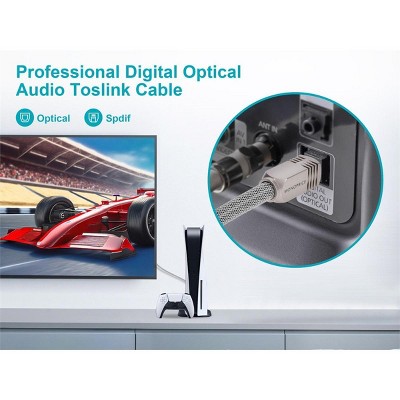 Premium 8mm Black Optical Fiber Audio Cable with Metal Mesh Jacket