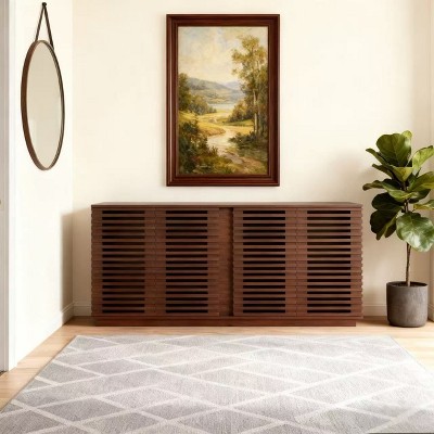 Homy Casa Storage Console Cabinet with Slatted Doors, Large Capacity, for Living Room and Entryway, Walnut