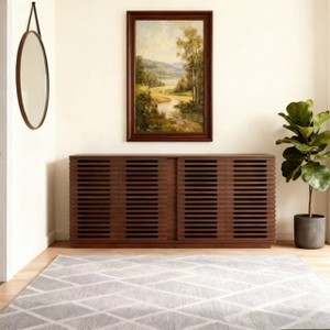 Homy Casa Storage Console Cabinet with Slatted Doors, Large Capacity, for Living Room and Entryway, Walnut - 1 of 4