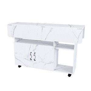 AZL1 Life Concept Folding Table with Storage Shelves Wheels Multi Functional Space Saving Simple Assembly for Dorm Office, White, 49.61"*22.28"*5.12" - 1 of 4