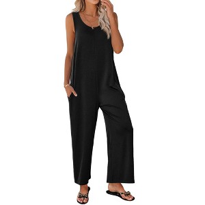 Ekouaer Sleeveless Jumpsuits for Women Casual Summer Scoop Neck Tank Rompers Wide Leg Pants Overall Jumpers with Pockets - 1 of 4