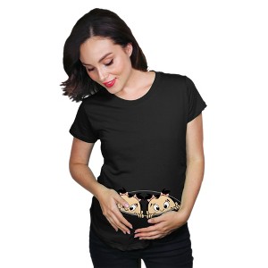Maternity Peeking Twin Girls T Shirt Cute Adorable Pregnancy Tee For Mom To Be - Crazy Dog Maternity T Shirt - 1 of 4