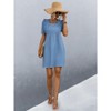 Coolmee Women Summer Mini Dress Drawstring V-Neck Puff Short Sleeve Short Sundress XL Blue - 3 of 4