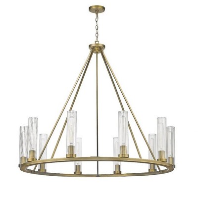 Beau 46" Rubbed Brass Chandelier with Fluted Glass Shades