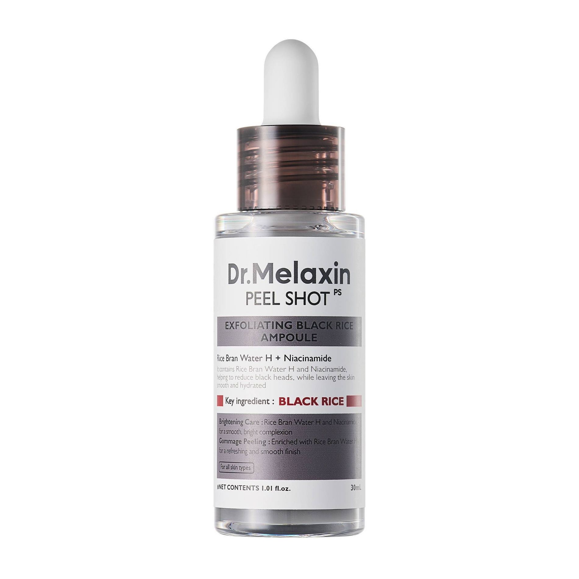 Dr.Melaxin Facial Peel Shot Hydrating, Brightening and Exfoliating Black Rice Ampoule - Travel Size - 30ml - Beauty Studio