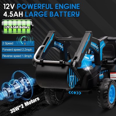 12V Kids Ride On Excavator & Tractor with Detachable Trailer, Electric Vehicle with Remote Control, Digger, LED Lights, Music, Ride On Car Toy