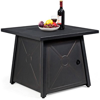 Tangkula 50,000 BTU Square Outdoor Propane Fire Pit Table with Waterproof Cover Lava Rock