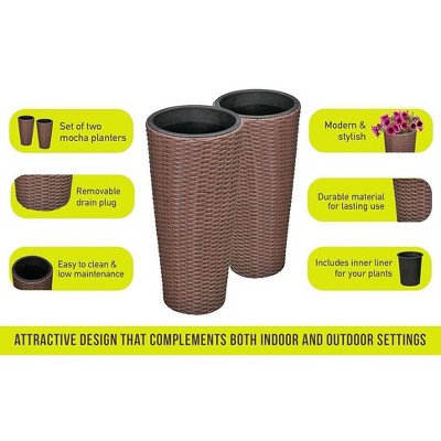 Noah Tall Mocha Resin Wicker Planter Set with Liners