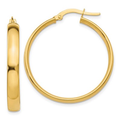 Black Bow Jewelry 4mm x 28mm Polished 14k Yellow Gold Round Hoop Earrings