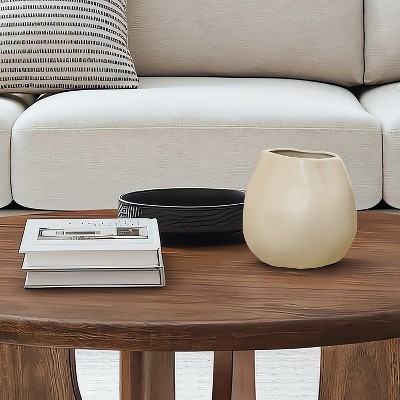Ivory Ceramic Modern Round Bouquet Vase