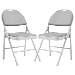 2 Pack Folding Chairs with PU Leather Padded Cushion and Back, Metal Foldable Chair for Indoor Outdoor, Commercial Stackable Guest Chairs - 1 of 4