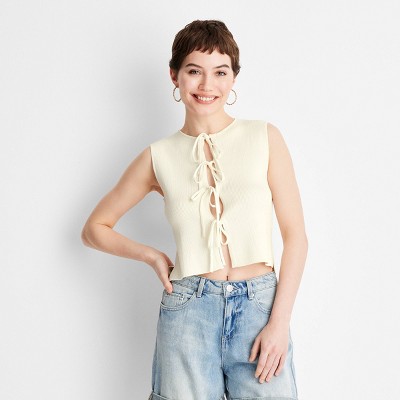 Women's Sleeveless Tie-Front Bow Sweater - Future Collective Cream XS