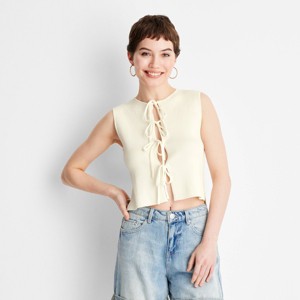 Women's Sleeveless Tie-Front Bow Sweater - Future Collective - 1 of 3