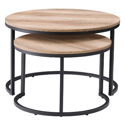 Forth Worth Light Brown Wood & Metal Nesting Coffee Table Set