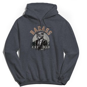 Rerun Island Men's Badass Cat Dad Long Sleeve Graphic Cotton Sweatshirt Hoodie - 1 of 2