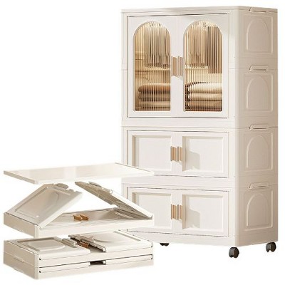 NicBex Multi-Functional Folding Dresser with Wheels, Layered Storage Cabinet for Bedroom & Closet, 25.59" Side Wide Folding Wardrobe