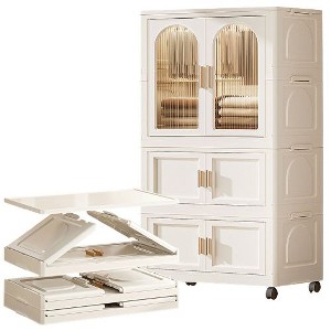 NicBex Multi-Functional Folding Dresser with Wheels, Layered Storage Cabinet for Bedroom & Closet, 25.59" Side Wide Folding Wardrobe - 1 of 4