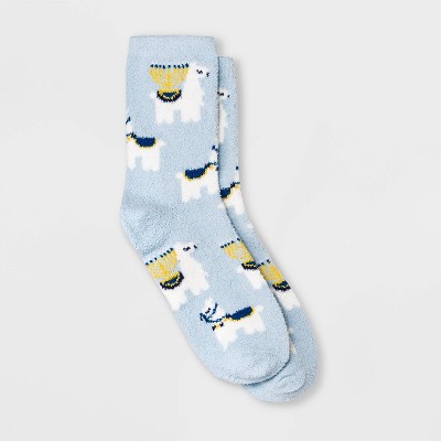 Women's Hanukkah Llama Cozy Holiday Crew Socks - Wondershop™ Blue 4-10