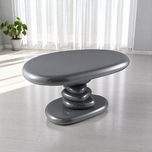 Sapphtopaz High Gloss Coffee Table with Stack Shape Design Unique Side Table with Metal Base Coffee Bar End Table for Living Room, Bedroom, Gray - 1 of 4