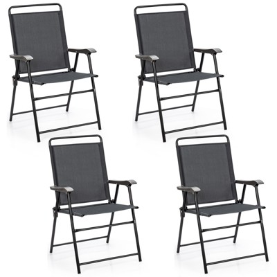 Gray Steel Folding Patio Chairs with Armrests, Set of 4