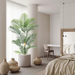 Artificial Palm Tree, 6 Ft Tall Faux Areca Palm Plants In Pot, Fake Tropical Palm Tree With Lifelike Leaves and Realistic Trunk, Faux Dypsis - 1 of 4