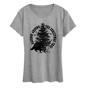 Women's - Instant Message - Raccoon Around The Christmas Tree Short Sleeve Graphic T-Shirt - 1 of 4