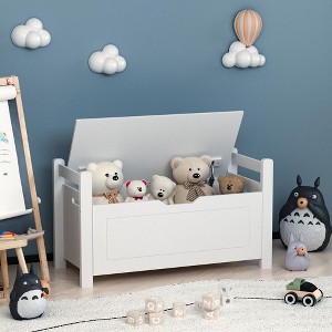 Kids Toy Box Chest, White Rubber Wood Toy Box for Boys Girls, Large Storage Cabinet - 1 of 4