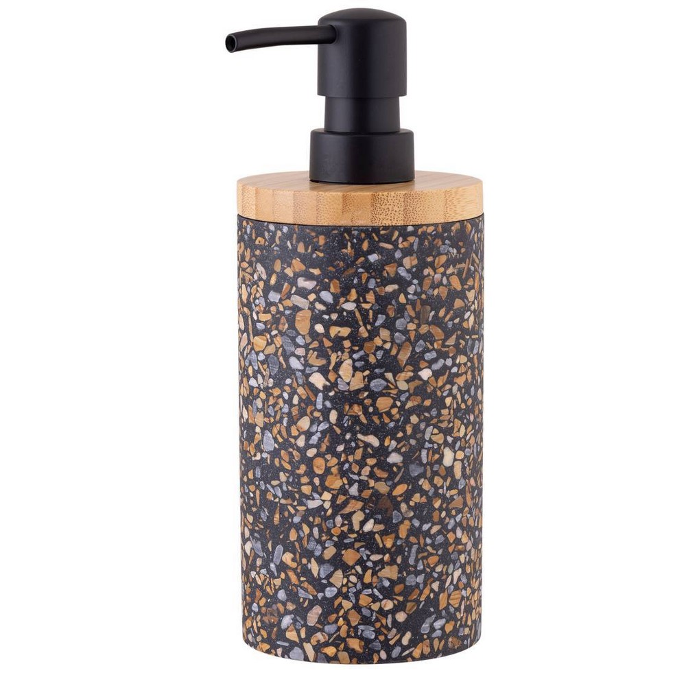 Photos - Other Bathroom Accessories Moda at Home Soren Cement Terrazo with Bamboo Soap/Lotion Dispenser Black