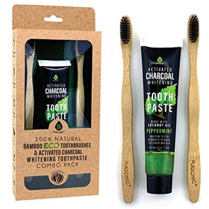 Natural Bamboo Toothbrushes & Charcoal Whitening Toothpaste Set - 1 of 3